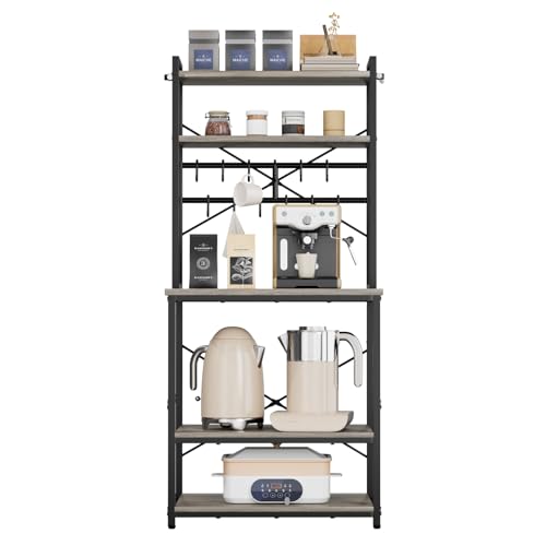 VEVOR Bakers Rack, 23.6 inch Width Microwave Stand,Kitchen Stand with X-Shaped Support Bar & 12 S-Shaped Hooks,Kitchen Storage Shelf for Dish Storage, Spice Jars, Coffee Bar Organization - size: 23.6 x 15.7 x 63.7