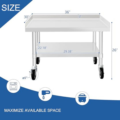 HARDURA Stainless Steel Equipment Work Stand 30" x 36" Prep Table with Under Shelf and Caster for Commercial & Workplace, Home, Hotel, Garage - size: 30" x 36"