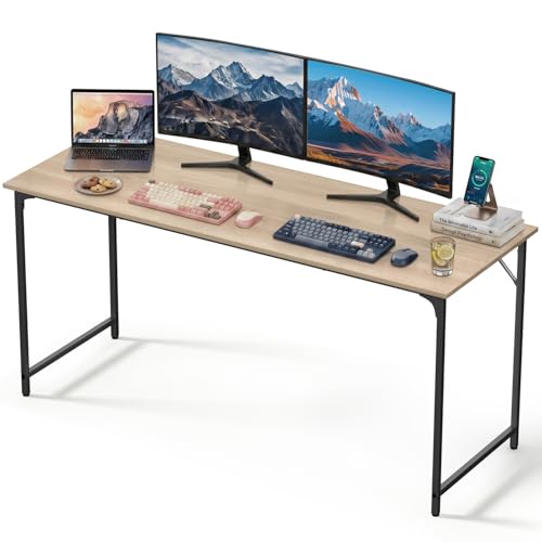 63 Inch Computer Desk with Deeper Desktop, Large Office Desk for Work from Home, Gaming Desk with Reinforced Metal Frame, Adjustable Feet Writing Desk for Study, Bedroom & Office, Nature - color: Nature, size: 63 inch