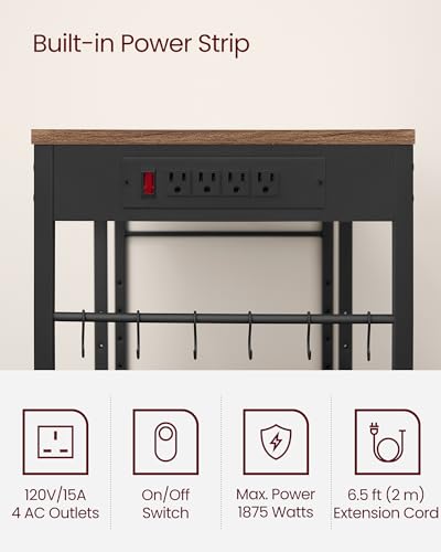 VASAGLE Baker's Rack, Coffee Bar Stand with Charging Station, 35.6 Inches Tall, Storage Shelves, Pull-Out Wire Basket, Table for Microwave, Kitchen, Honey Brown and Ink Black UKKS036K41 - color: Honey Brown + Ink Black, style: With Power Outlet