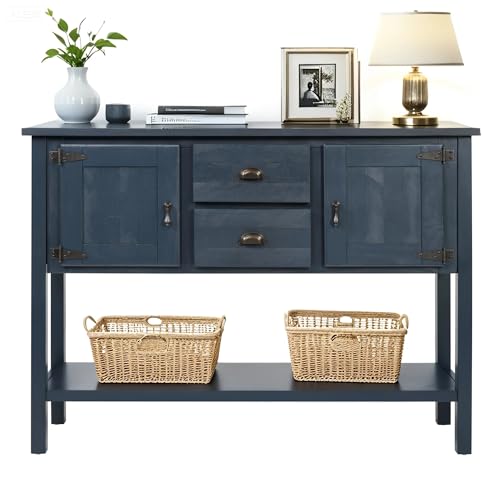 LKTART Solid Wood Farmhouse Console Table,Sofa Table with Storage Drawers and Shelves,Entryway Table for Entry Hallway Foyer Sofa Side Table,EasyAssembled (48" Navy Blue) - color: Navy Blue