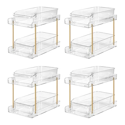 LAREKUN4pack 2-Tier Organizer & Storage Unit Stackable Bathroom Cabinet Organizer Pull-Out Kitchen Pantry Organizer & Storage System Suitable for Countertops, Pantries, Kitchens, Bathrooms - style: 4pack
