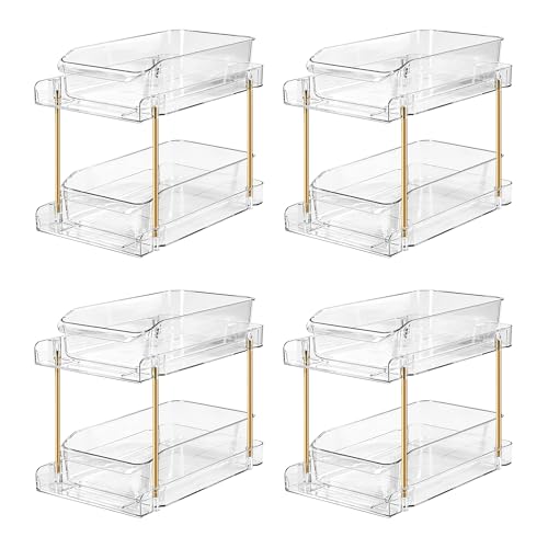 LAREKUN4pack 2-Tier Organizer & Storage Unit Stackable Bathroom Cabinet Organizer Pull-Out Kitchen Pantry Organizer & Storage System Suitable for Countertops, Pantries, Kitchens, Bathrooms - style: 4pack