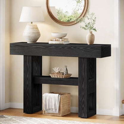 Tribesigns 41.34-Inch Farmhouse Console Table, 2-Tier Narrow Sofa Table Behind The Couch, Entryway Furniture with Storage Shelves for Hallway Foyer Living Room, Black - color: Black