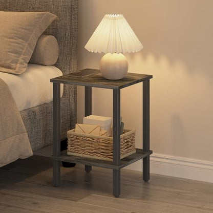 TUTOTAK End Table, Set of 2, Side Table, Nightstand, 2-Tier Storage Shelf, Sofa Table for Small Space, Living Room, Bed Room, Charcoal Grey TB01BY035(2PCS) - color: Charcoal Grey