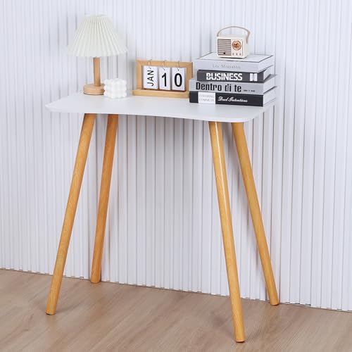 Compact Wooden Computer Desk for Small Spaces, Minimalist Solid Wood Leg Study Table with 70×40cm Smooth Desktop Surface, 150kg Load Capacity, Ideal for Bedroom and Apartment White