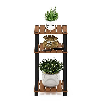 Furinno Pangkor 3-Tier Turn-N-Tube Indoor Outdoor Plant Shelf Wood Side Table with Square Poles, Natural/Black - style: 3 Tier Square Poles