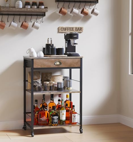 X-cosrack Coffee Bar Cabinet with Storage,3 Tier Coffee Bar Carts for The Home Buffets & Sideboards,Coffee Station Corner Table with Rolling Wheels for Kichen,Entryway,Living Room