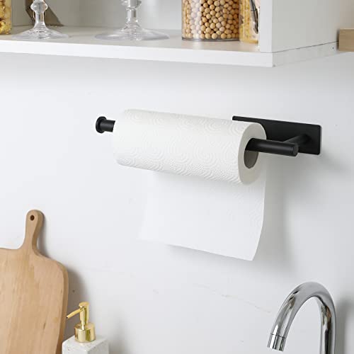 theaoo Under Cabinet Paper Towel Holder for Kitchen, Adhesive, 2 Pack Black | Self-Adhesive or Screw Mount for Cabinets and Walls; Durable SUS304 Stainless Steel Fits Standard and Jumbo Rolls - color: Black 2pc