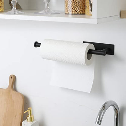 theaoo Under Cabinet Paper Towel Holder for Kitchen, Adhesive, 2 Pack Black | Self-Adhesive or Screw Mount for Cabinets and Walls; Durable SUS304 Stainless Steel Fits Standard and Jumbo Rolls - color: Black 2pc