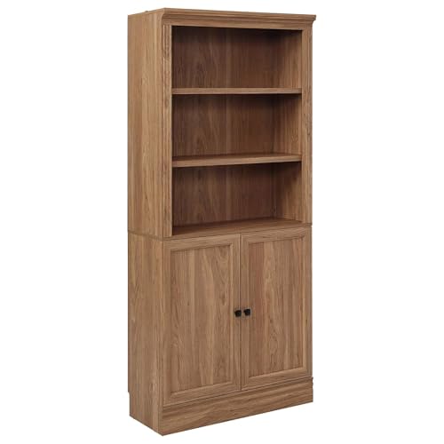 JAHRSTIM Halston Bookcase with Doors, 5-Tier Tall Storage Shelf, Adjustable Shelving Unit Closet Organizer and Storage for Living Room Home Office Bedroom, Modular Bookcase Bookshelf with Doors - color: Oak, size: Standard w/Doors