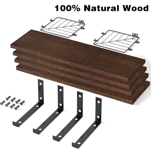 Fixwal 3+1 Tier Bathroom Floating Shelves Over Toilet, Dark Brown | Dark Brown Wood Shelf Set with Toilet Paper Storage Basket, Natural Finish, 40Lb Weight Limit, Quick Mount, Versatile - color: Dark Brown