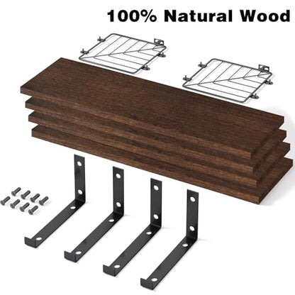 Fixwal 3+1 Tier Bathroom Floating Shelves Over Toilet, Dark Brown | Dark Brown Wood Shelf Set with Toilet Paper Storage Basket, Natural Finish, 40Lb Weight Limit, Quick Mount, Versatile - color: Dark Brown
