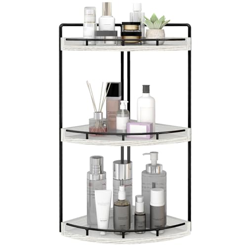 Dorhors 3-Tier Corner Bathroom Organizer Countertop for Storage,Vanity Tray,Wood Counter Organizer for Kitchen,Bathroom,Dresser (Rustic White) - color: Rustic White