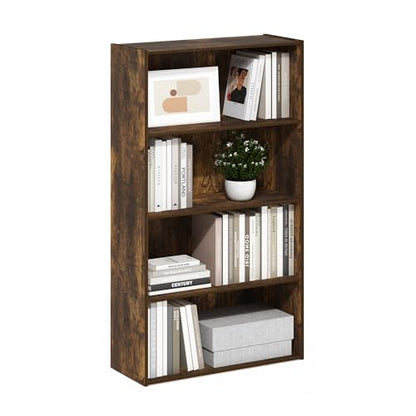 Furinno PASIR Book Shelf, 4-Tier Bookshelf, Bookcase with Open Shelf, 9.4 x 23.6 x 41.7, for Living Room, Bedroom, Home Office, Amber Pine - color: Amber Pine, size: 4-Tier, 9.4 x 23.6 x 42