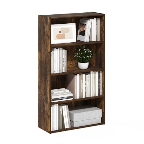 Furinno PASIR Book Shelf, 4-Tier Bookshelf, Bookcase with Open Shelf, 9.4 x 23.6 x 41.7, for Living Room, Bedroom, Home Office, Amber Pine - color: Amber Pine, size: 4-Tier, 9.4 x 23.6 x 42