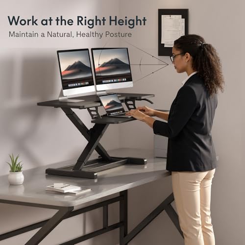 FLEXISPOT Standing Desk Converter 42", Extra Large Ergonomic Height Adjustable Sit Stand Desk Riser, Spacious Computer Workstation with Wide Keyboard Tray, Black - color: Black, size: 42"
