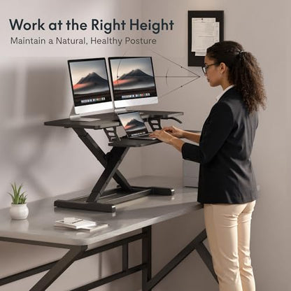 FLEXISPOT Standing Desk Converter 42", Extra Large Ergonomic Height Adjustable Sit Stand Desk Riser, Spacious Computer Workstation with Wide Keyboard Tray, Black - color: Black, size: 42"