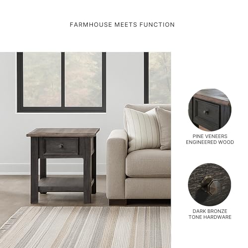 Signature Design by Ashley Tyler Creek Rustic End Table with Storage Drawer and Fixed Shelf, Brown & Black - color: Blackish Brown