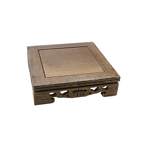 Furniture Wooden Display Stand Base Oriental Wood Round Pedestal Vintage Ebony Vase Lamp Teapot Base for Classy Crafts Statue Home Decoration, 4.84" Inner Diameter - size: Square; 5.5" x 5.5"