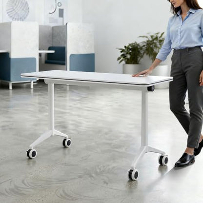 Folding Conference Table with Wheels, Modular Mobile Seminar Table, Flip Top Training Room Desk, Space-Saving & Stackable Office Furniture