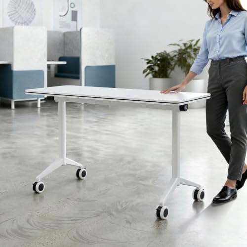 Folding Conference Table with Wheels, Modular Mobile Seminar Table, Flip Top Training Room Desk, Space-Saving & Stackable Office Furniture