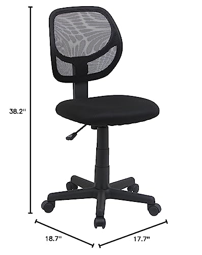 Amazon Basics Low Back Office Chair, Breathable Mesh, Height Adjustable, Padded Seat, Rolling Wheels, Swivel, Back Support, Sturdy, 21.25" D x 22.5" W x 38" H, Black - color: Black