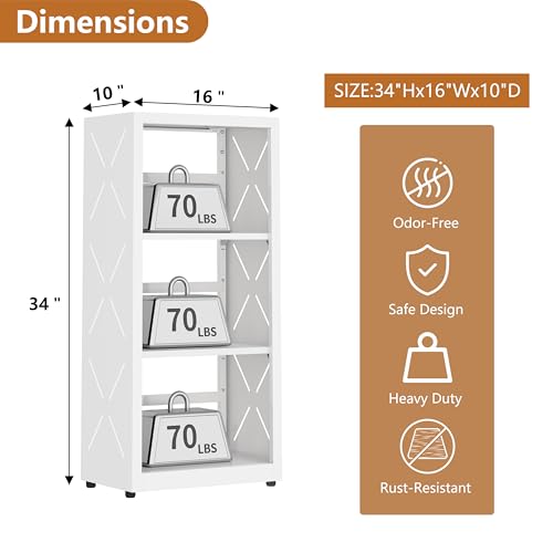 Polup Metal Bookcase, Small Bookshelf with Adjustable Shelves, Narrow White Book Shelf, 3 Tier Bookshelf for Living Room, Home Office - color: White, size: 3 Tier-16" W