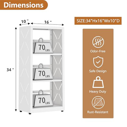 Polup Metal Bookcase, Small Bookshelf with Adjustable Shelves, Narrow White Book Shelf, 3 Tier Bookshelf for Living Room, Home Office - color: White, size: 3 Tier-16" W