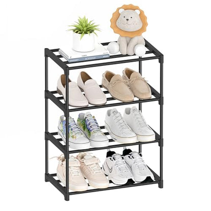 Autonomier 4 Tier Extra Small Shoe Rack (16.3" Wide), Narrow Stackable | Kids Toddler Adult Shoe Shelf, Lightweight Shoe Rack Stand for Closet Dorm Storage Organizer, Front Door Entrance, Entryway - size: 4-Tier