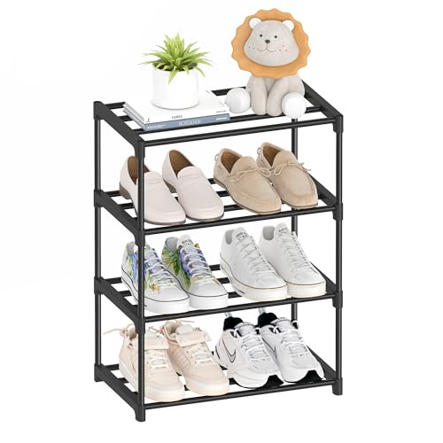 Autonomier 4 Tier Extra Small Shoe Rack (16.3" Wide), Narrow Stackable | Kids Toddler Adult Shoe Shelf, Lightweight Shoe Rack Stand for Closet Dorm Storage Organizer, Front Door Entrance, Entryway - size: 4-Tier