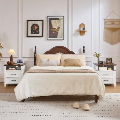 22" Farmhouse Nightstand Set of 2 with Charging Station,End Table with 2 Drawers,Rustic Wood Dresser for Bedroom,Bed Side Table Chest of Drawers Cabinet,Night Stand for Living Room,White - color: White