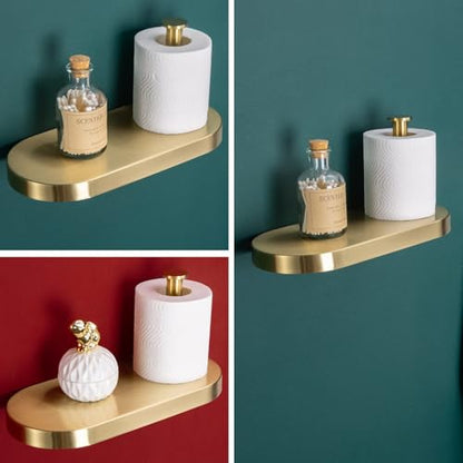 RANDOM Brushed Gold Toilet Paper Holder with Shelf SUS 304 Stainless Steel Bathroom Accessories Tissue Holder Roll Dispenser Storage Wall Mounted.93088BG - color: A-brushed Gold