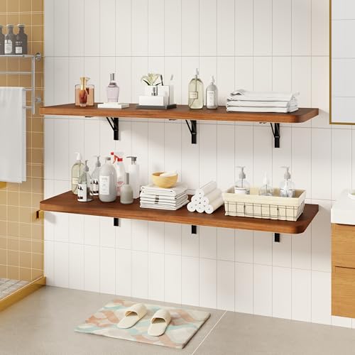 Dogsky 48" x 16" Floating Wall Desk, Fold Down Wall Table - 300 lbs Heavy Duty Solid Pine Wall Mount Folding Desk for Home Office, Laundry Room, Kitchen & Small Apartment, Walnut - color: Walnut, size: 48'' x 15.7'' x 8.3''