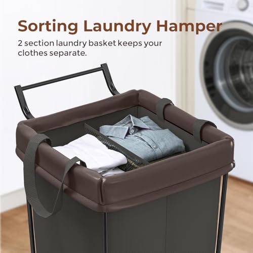 Mefirt 160L Laundry Hamper with Wheels and Handle, 2 Section Laundry Hamper with Wheels, Large Rolling Laundry Basket, Dirty Clothes Hamper Cart on Wheels for Laundry, Bedroom, Bathroom and Dorm - color: Black