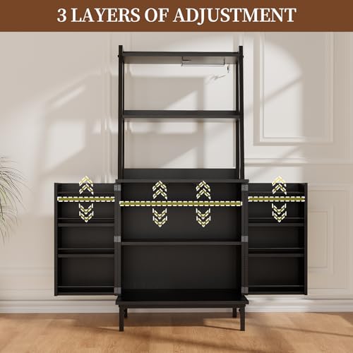 58” Pantry Cabinets with Microwave Shelves, Freestanding Kitchen Storage Cabinet with Adjustable Shelves, Buffet Cupboards for Kitchen, Dining Room, Living Room Use, Black - color: B-58" Black
