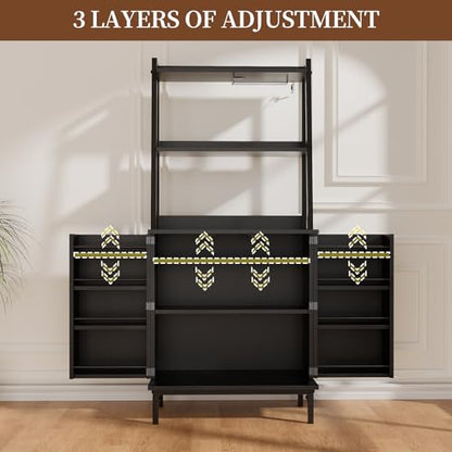 58” Pantry Cabinets with Microwave Shelves, Freestanding Kitchen Storage Cabinet with Adjustable Shelves, Buffet Cupboards for Kitchen, Dining Room, Living Room Use, Black - color: B-58" Black