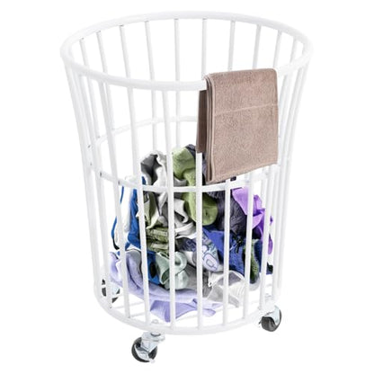 Rolling Laundry Basket Cart Metal Laundry Basket with Wheels,Portable Laundry Hamper Bathroom Dirty Clothes Storage, 11.8in Base Diameter, 14.2(D)×15.7in(H)(J) - size: J