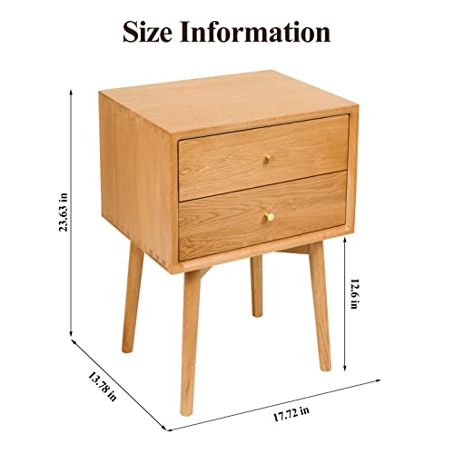 Night Stand, Midcentury Modern Solid Wood Nightstand with Drawer, Durable Sturdy Tall Bedside Tables with High Stool Leg, 17.72 W x 13.78 D x 23.63 H Inches (Natural)