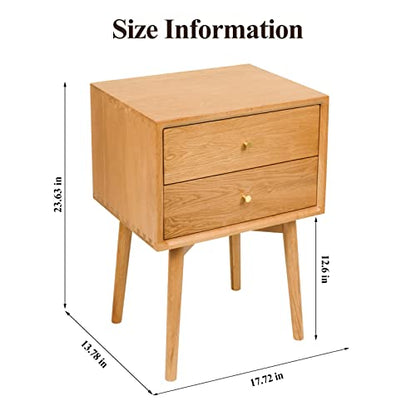 Night Stand, Midcentury Modern Solid Wood Nightstand with Drawer, Durable Sturdy Tall Bedside Tables with High Stool Leg, 17.72 W x 13.78 D x 23.63 H Inches (Natural)