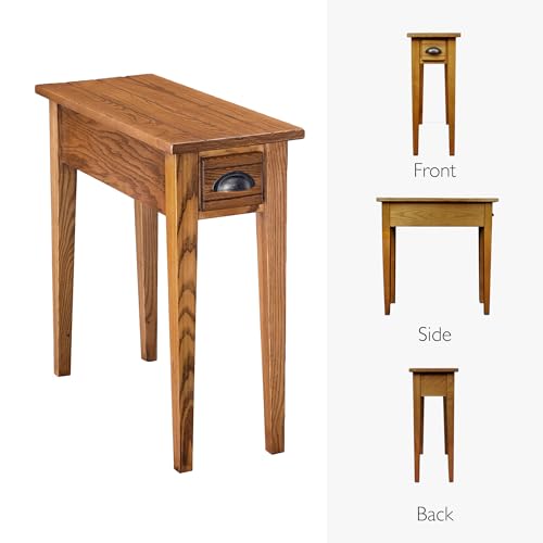 One Drawer Bin Pull Narrow Side Table, Solid Wood, Candleglow Brown, Perfect for Living Rooms, Bedrooms, and Small Spaces – Leick Home, 9010 - color: Candleglow