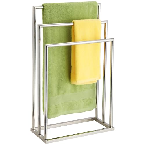 Free Standing Towel Racks for Bathroom, 3 Tier Stainless Steel Bathroom Towel Rack, Towel Drying Rack Stand for Outdoor Poolside, Blanket Holder, Chrome, DECLUTTR
