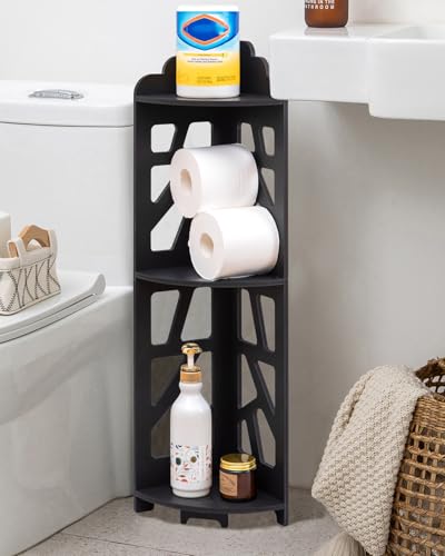 J JINXIAMU Corner Shelves,Corner Shelf Stand Waterproof Great for Bathroom Storage Tight Space,Small Shelf Stand Fit for Toilet Paper Holder Storage, Corner Tables for Small Space,Black - color: Black