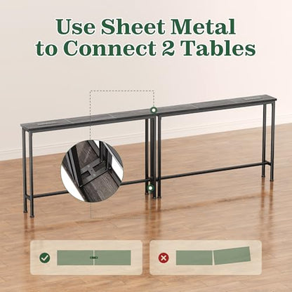 SUPERJARE 5.7 Inch Console Table with Outlet, Sofa Table, Behind Couch Table, 5.7 x 39.4 x 29.7 Inches, Metal Frame, Charging Station, Charcoal Gray - color: Charcoal Gray, size: 5.7''D x 39.4''W x 29.7''H