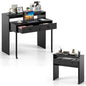 Giantex Small Computer Desk with Hutch & Drawers, Extendable Writing Desk w/Pull Out Secondary Table, Monitor Stand & Rolling Wheels, Console Table, Compact Desk for Small Spaces, Home Office (Black) - color: Black