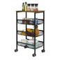 Kitchen Cart with Drawers, 4-Tier Rolling Cart with Wood Tabletop, Lockable Wheels Utility Storage Cart, Vegetable Organizer for Kitchen, Serving Cart with Mesh Basket, Industrial Brown