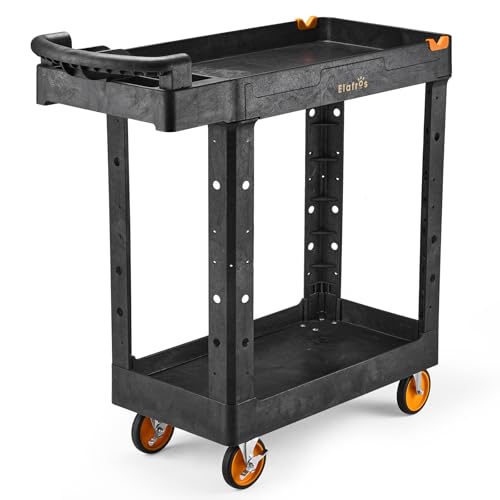 ELAFROS 2-Tier Rolling Utility Cart, 41.3 x 16.8 x 40.9 in | 550 lbs Capacity, Deep Shelves, 5" Swivel Casters, Locking Brakes, Tool Service Cart, Garage Workshop Office