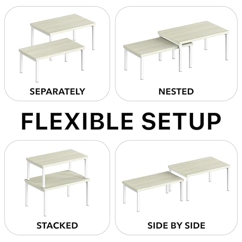 Simple Houseware Expandable Stackable Cabinet and Counter Shelf Organizer with Wooden Surface, 7.6'' D x 11.75'' W x 6.1'' H, Maple - color: Maple