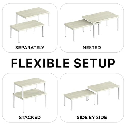 Simple Houseware Expandable Stackable Cabinet and Counter Shelf Organizer with Wooden Surface, 7.6'' D x 11.75'' W x 6.1'' H, Maple - color: Maple