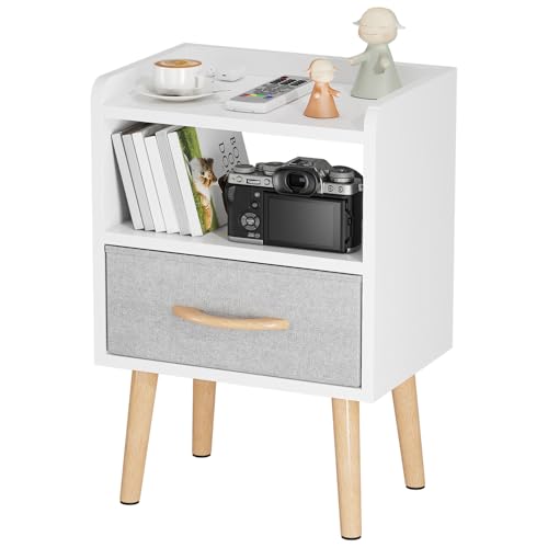 White Nightstand with Drawer, Small Wood Bedside Table, Kids Nightstand | Mid Century Modern Nightstand, Small Bedside Table for Bedroom, Kids Room & Small Spaces.